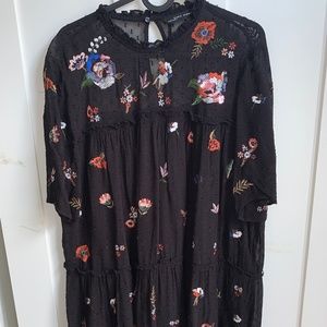 Embroided Mini Black Dress